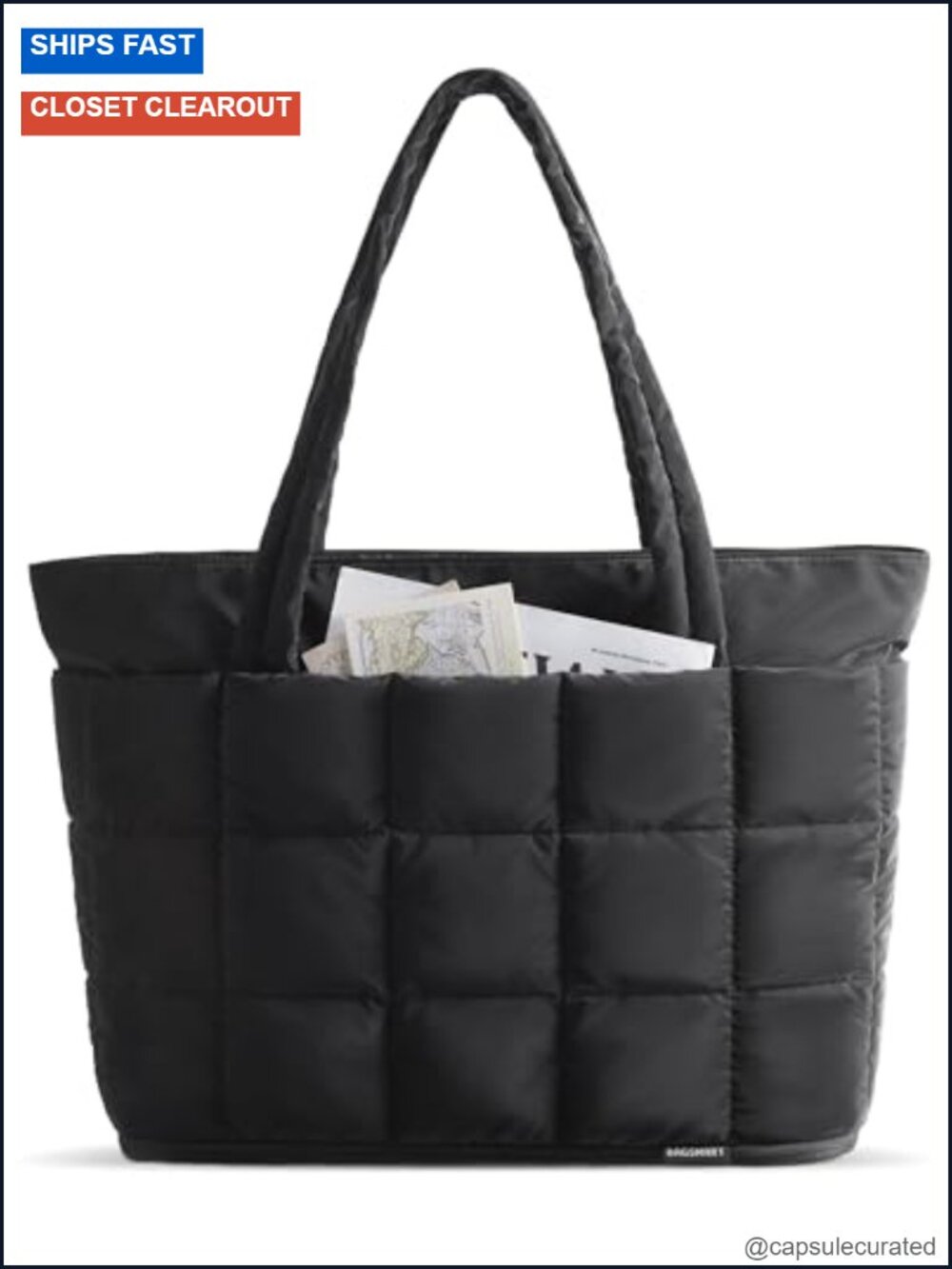 Expandable Quilted Puffer Tote Bag, Water Resistant Work Travel Bag
